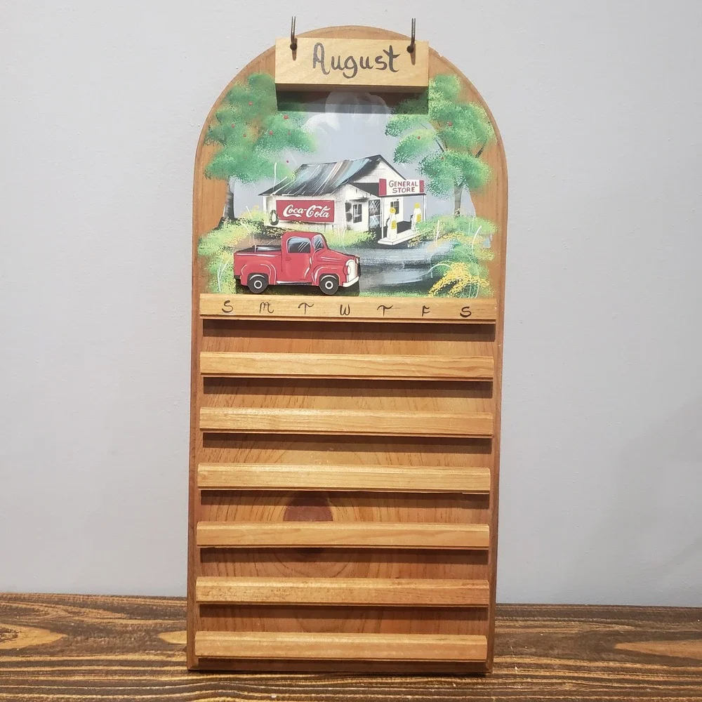 Coca-Cola Perpetual Calendar Wood Wall Decor General Store Red Truck Fair